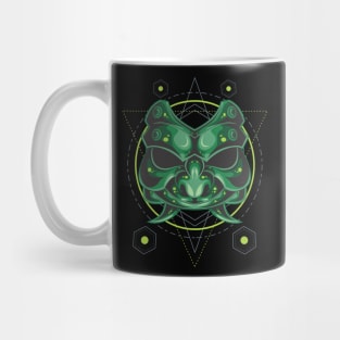 GREEN SAMURAI MASK SACRED GEOMETRY Mug